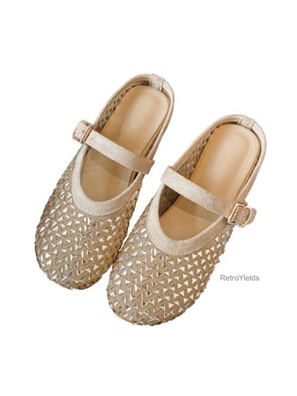 Rhinestone Mesh Mule Sandals Memory Foam Cushioned Insole Closed Toe